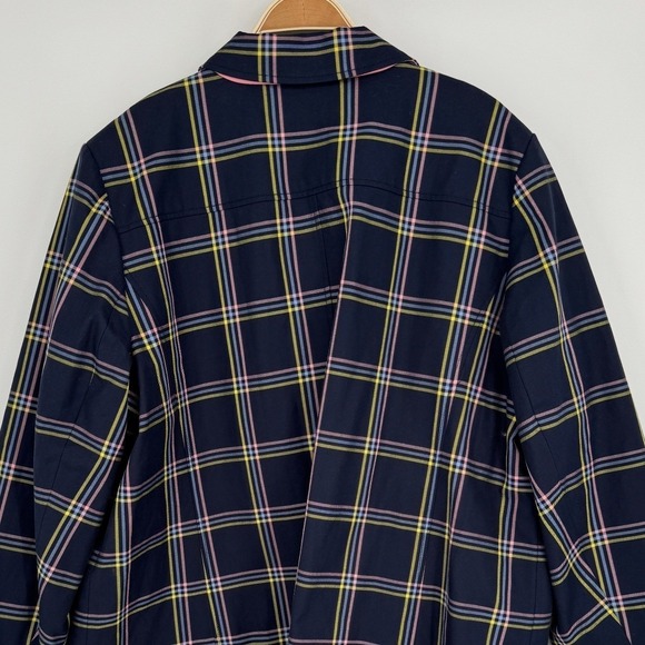 Talbots Plaid Mac Coat Jacket Size 3X Navy Pink Yellow A-Line Classic Outerwear - Picture 8 of 12